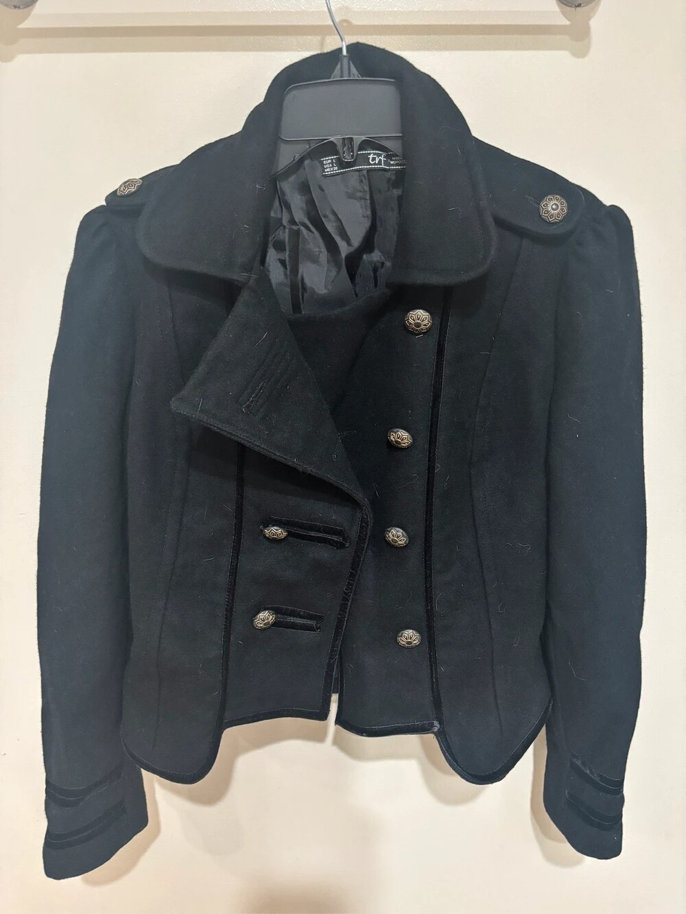 Zara TRF Size L Black Military Wool Blend Jacket Women’s